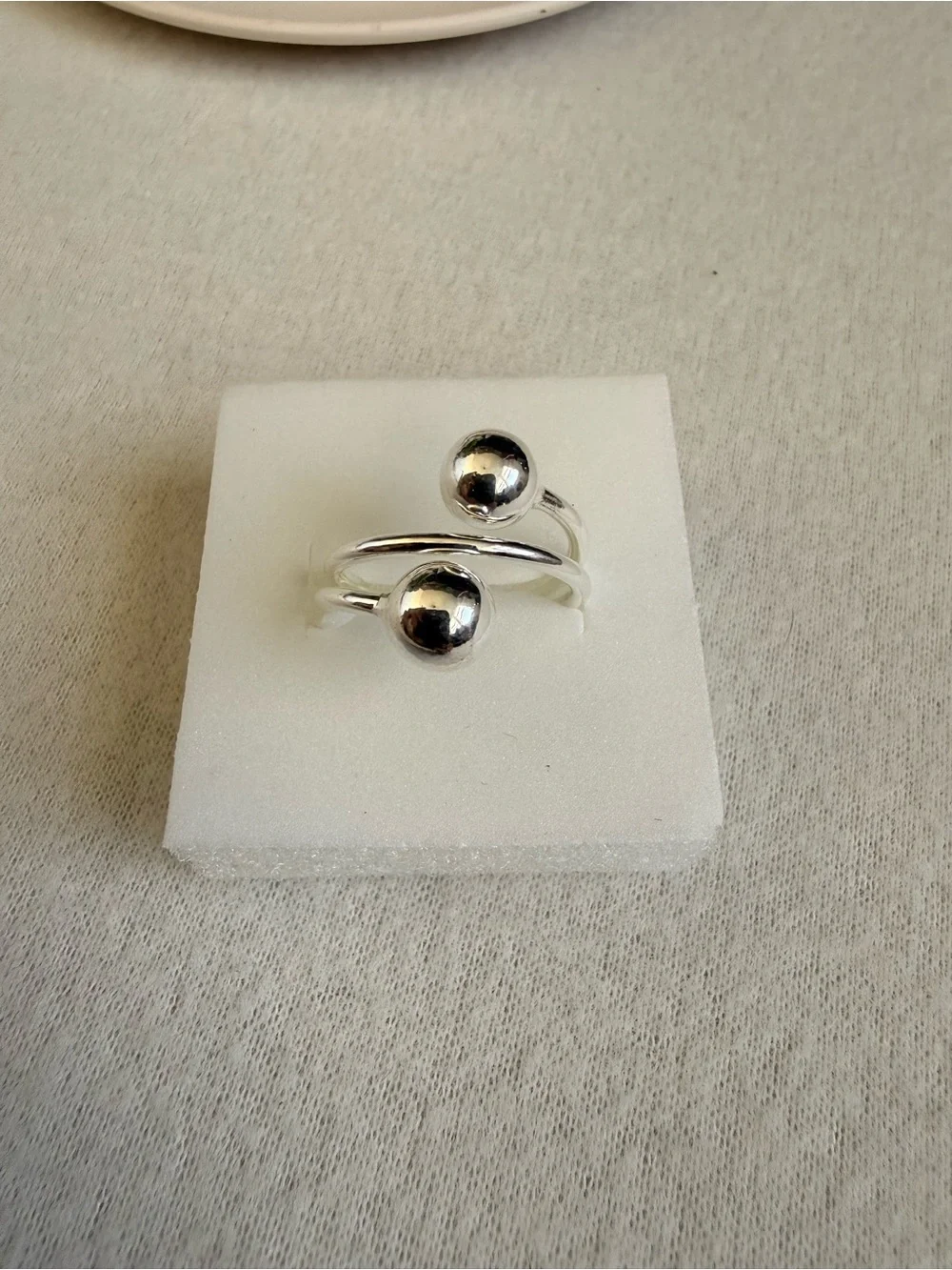 Sterling Silver Double Ball Open Ring - Silver